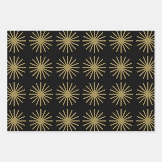 Starburst patroon zwart en goud inpakpapier vel (Voorkant)