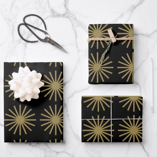 Starburst patroon zwart en goud inpakpapier vel (Voorkant)