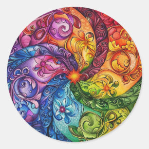 Starburst regenboog bloemig ronde sticker