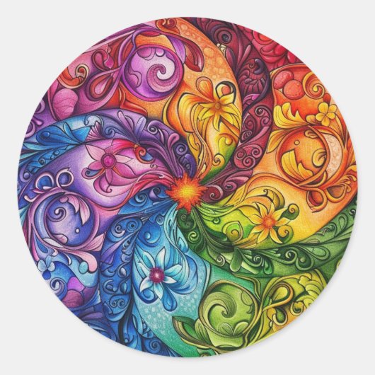 Starburst regenboog bloemig ronde sticker (Voorkant)