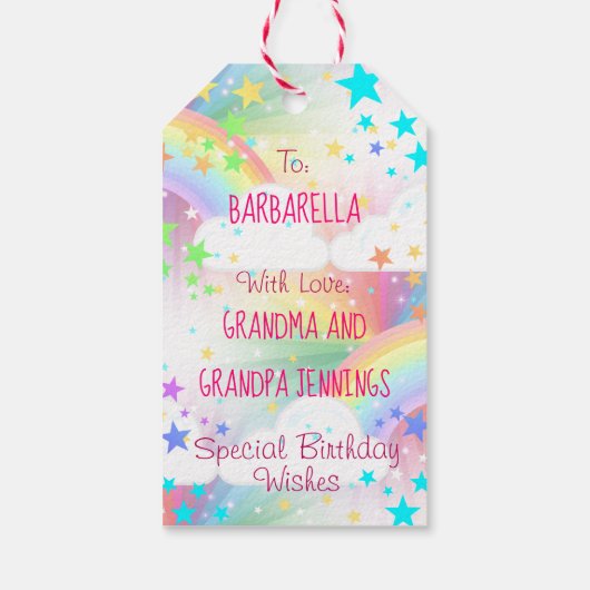 Starburst Regenboog Prinses Eenhoorn Verjaardag Cadeaulabel (Achterkant)