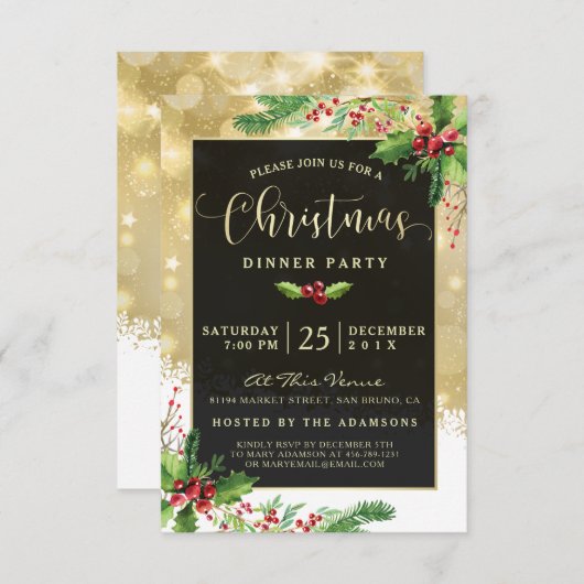 Starburst Snowflakes | Uitnodiging voor kerstfeest (Voorkant / Achterkant)