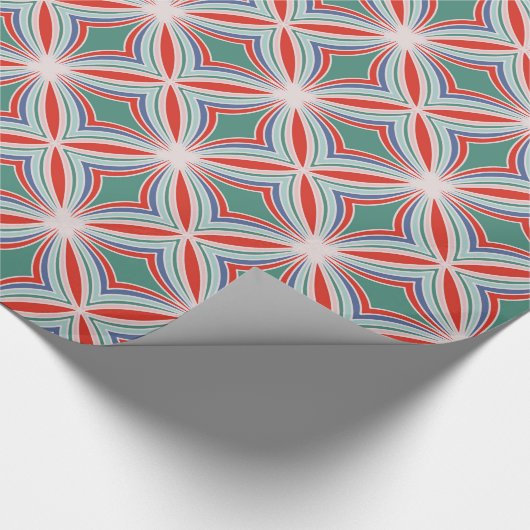 Starburst Striped Tegel Pattern in Red, Green, Blu Cadeaupapier (Hoek)