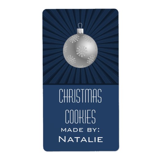 Starburst Stripes Ornament Baking Labels, blauw Etiket (Voorkant)