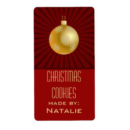 Starburst Stripes Ornament Baking Labels, rood Etiket