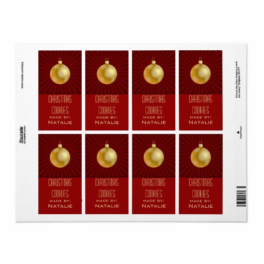 Starburst Stripes Ornament Baking Labels, rood Etiket (Full Sheet)