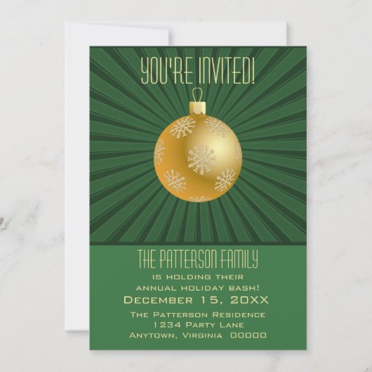 Starburst Stripes Ornament Party, groen en goud Kaart (Voorkant)