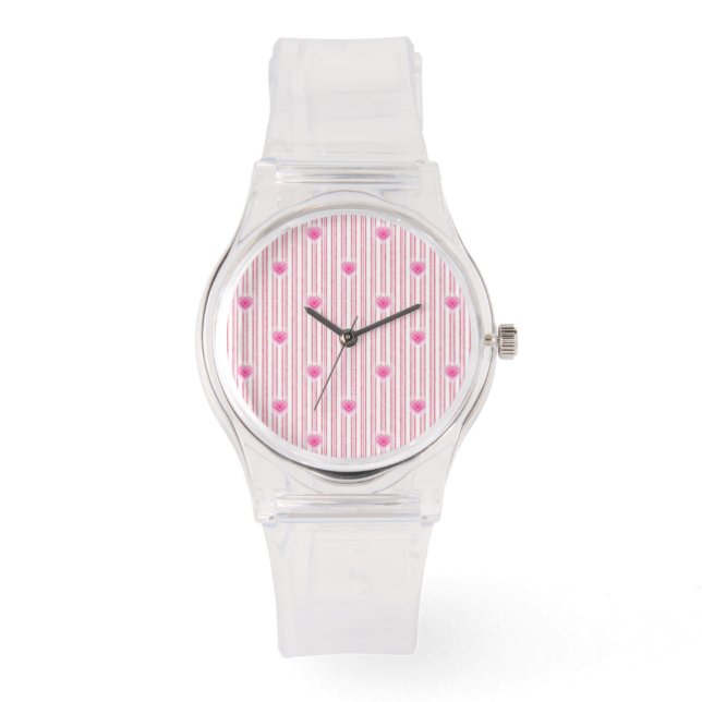 Starburst Valentijnshart op zachte roze streep Horloge (Voorkant)