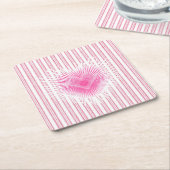 Starburst Valentijnshart op zachte roze streep Kartonnen Onderzetters (Schuin)