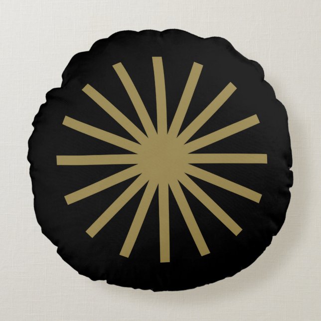Starburst zwart en goud rond kussen (Voorkant)