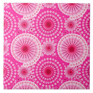 Starbursten en pinwielen, fuchsia roze en maroon tegeltje