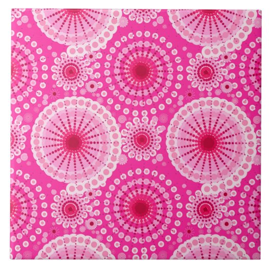 Starbursten en pinwielen, fuchsia roze en maroon tegeltje (Voorkant)