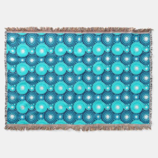 Starbursts en pinwheels, indigo- en turquoise deken (Voorkant)