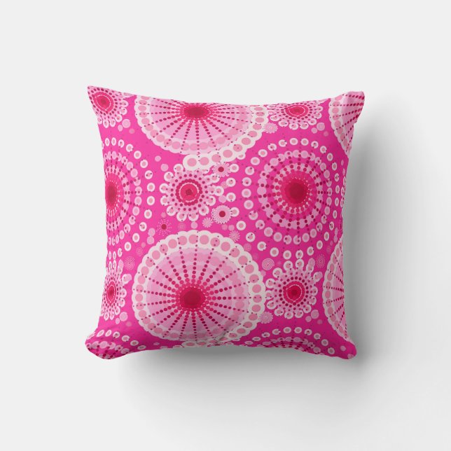 Starbursts en pinwielen, fuchsia roze & maroon kussen (Voorkant)