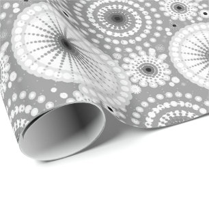 Starbursts en pinwielen, grijs, zwart en wit cadeaupapier