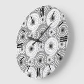 Starbursts en pinwielen, grijs, zwart en wit grote klok (Hoek)