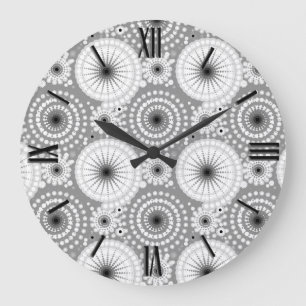 Starbursts en pinwielen, grijs, zwart en wit grote klok
