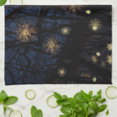 Starburstverlichting in bomen, nachtelijke keuken theedoek (Gevouwen)