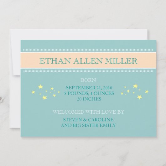 Stardust Baby Boy Birth Notice Aankondiging (Achterkant)