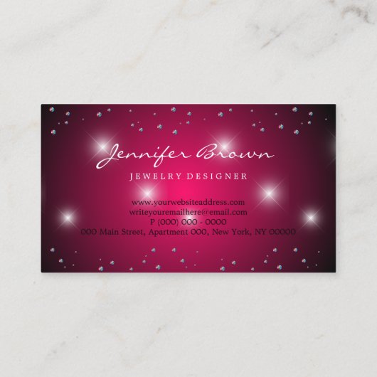 Stardust Bling Pink gemalen zilverdiamanten parels Visitekaartje (Achterkant)