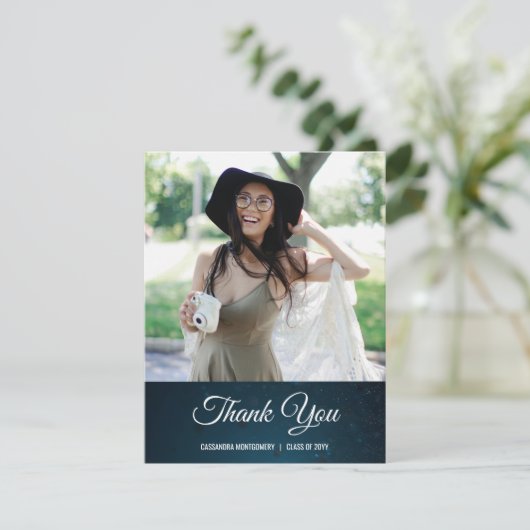 Stardust Blue Foto Afstuderen Dank u kaart (Staand voorkant)