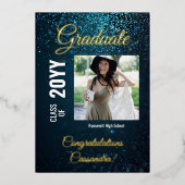 Stardust Blue Moderne Vierkante Foto Afstudeerfees Folie Uitnodiging (Voorkant)