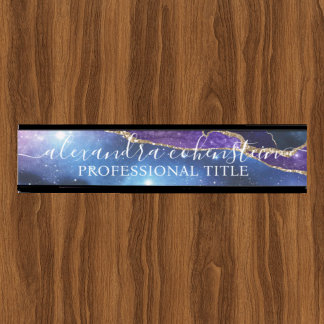 Stardust Blue Purple Marble Agate Office Door Sign Deurbordje