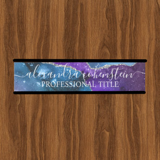 Stardust Blue Purple Marble Agate Office Door Sign Deurbordje
