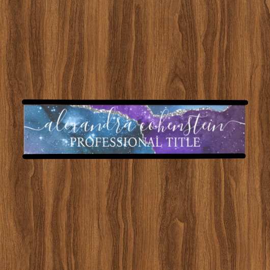 Stardust Blue Purple Marble Agate Office Door Sign Deurbordje
