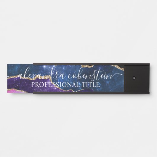 Stardust Blue Purple Marble Agate Office Door Sign Deurbordje (Voorkant)
