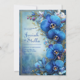 Stardust Cobalt Gilded Orchid Botanical Wedding Kaart