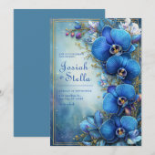 Stardust Cobalt Gilded Orchid Botanical Wedding Kaart (Voorkant / Achterkant)