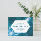 Stardust Cosmic Blauwgroen Save the Date Briefkaart (Staand voorkant)