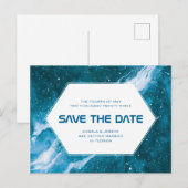 Stardust Cosmic Blauwgroen Save the Date Briefkaart (Voorkant / Achterkant)