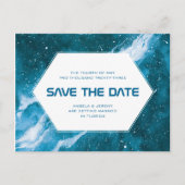 Stardust Cosmic Blauwgroen Save the Date Briefkaart (Voorkant)