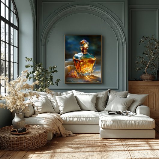 Stardust Elixir – Kosmisch licht in een parfumfles Canvas Afdruk