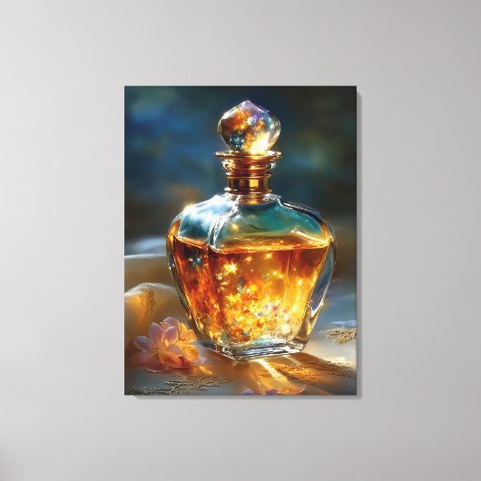 Stardust Elixir – Kosmisch licht in een parfumfles Canvas Afdruk (Voorkant)