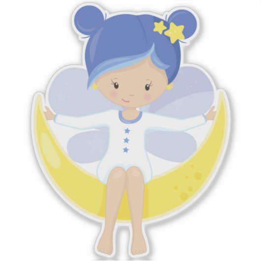 Stardust Fairy, boordevol op de maan, stutvlies Sticker (Voorkant)