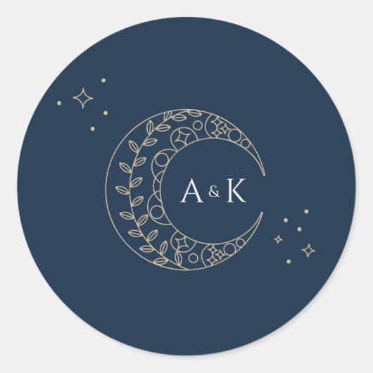Stardust Monogram Bruiloft Ronde Sticker (Voorkant)