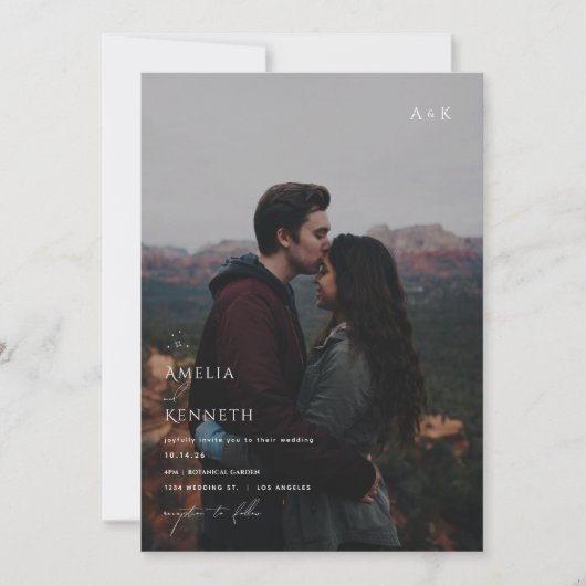 Stardust Monogram en foto bruiloft uitnodigingen (Voorkant)