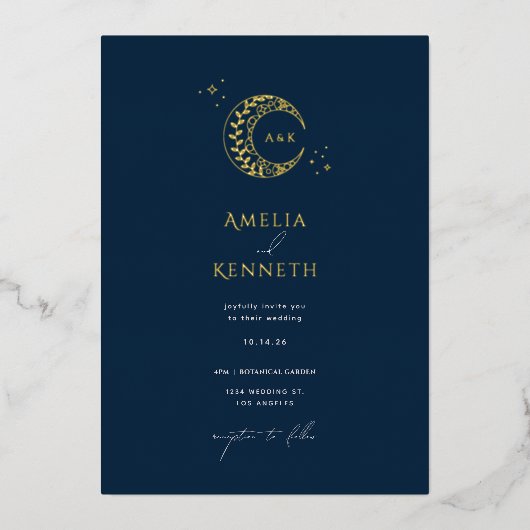 Stardust Monogram Gouden Folie Bruiloft Uitnodigin Folie Uitnodiging (Voorkant)