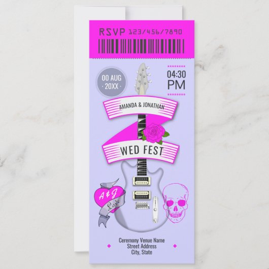 Stardust Pop Rock ’n’ Roll Wedding Ticket Kaart (Voorkant)