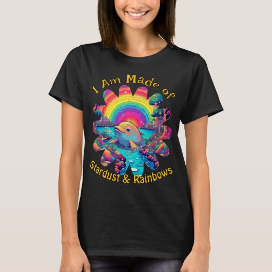 Stardust Regenbogen Dolfijn Psychedelische Oceaan  T-shirt (Voorkant)