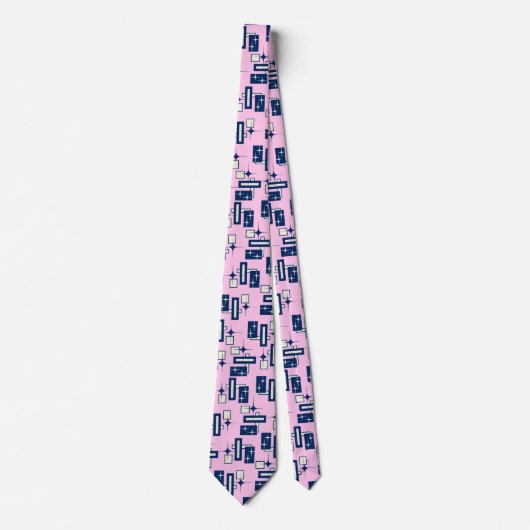 Stardust Retro Geometrische roze tweezijdig Stropdas (Voorkant)