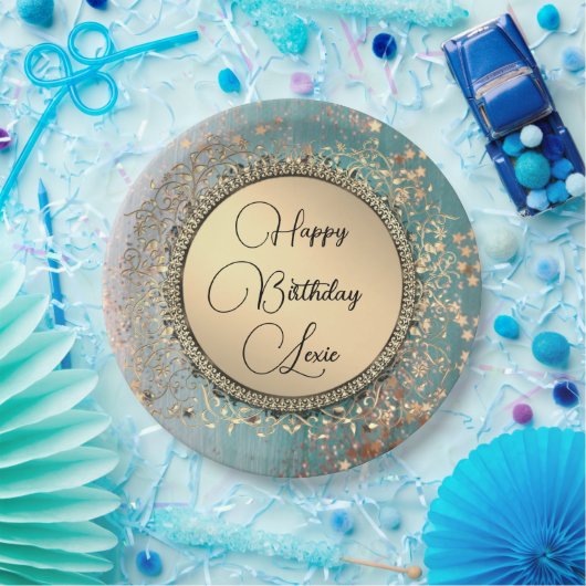 Stardust van glitterij op blauw Blauwgroen papier  Papieren Bordje (Feest)