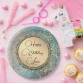 Stardust van glitterij op blauw Blauwgroen papier  Papieren Bordje (Feest)