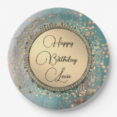 Stardust van glitterij op blauw Blauwgroen papier  Papieren Bordje (Voorkant)