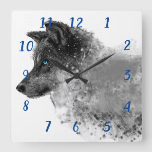 Stardust Wolf Clock Vierkante Klok