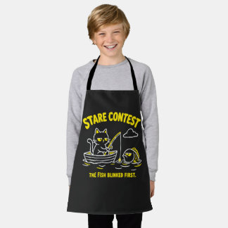 Stare Contest Funny Fishing Cat Yellow Cartoon Schort
