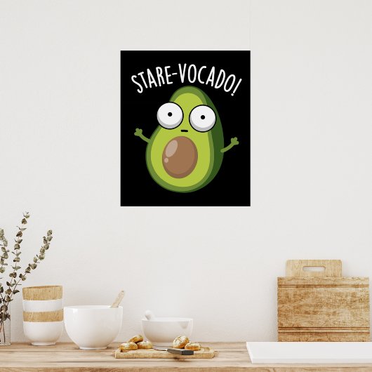 Stare-vocado Funny Avocado Pun Dark BG Poster (Keuken)